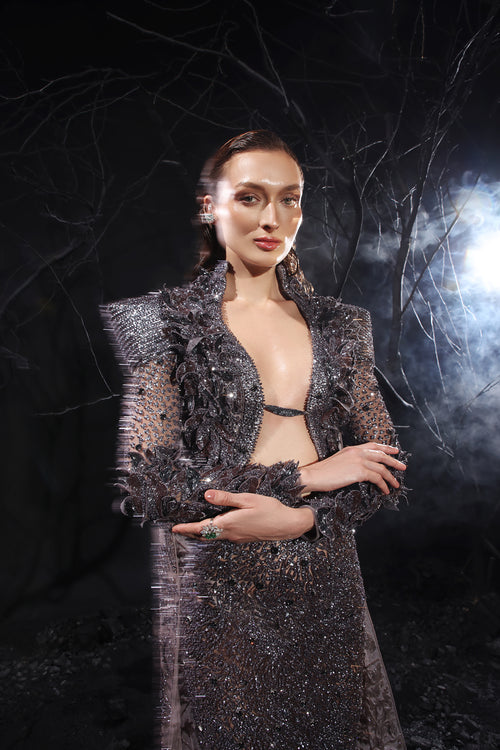 Baritone Blue Three-Piece Co-ord Set (Straight Fit Skirt, Blazer & Bralette )