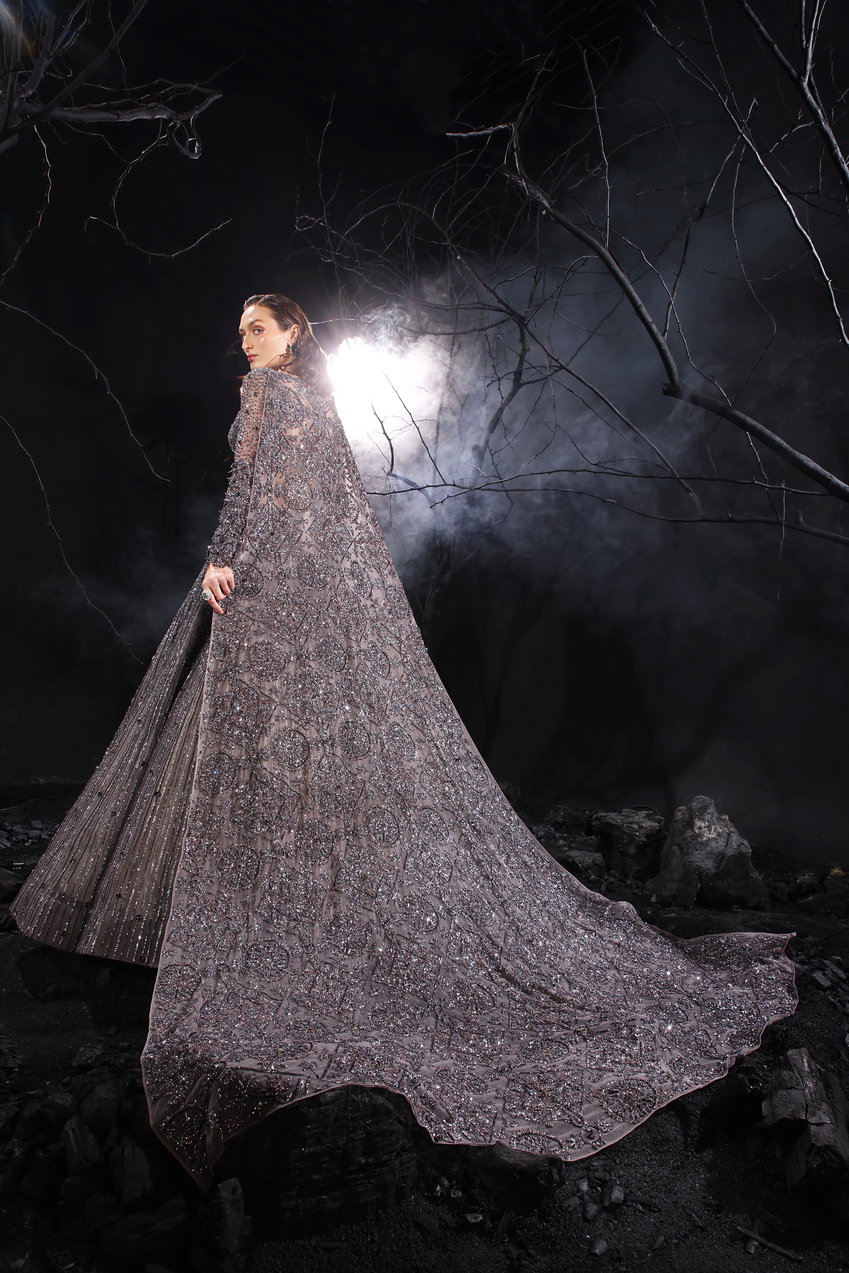 Bora Honeys Hand Embroidered Baritone Blue Lehnga Choli with Shoulder Cape.