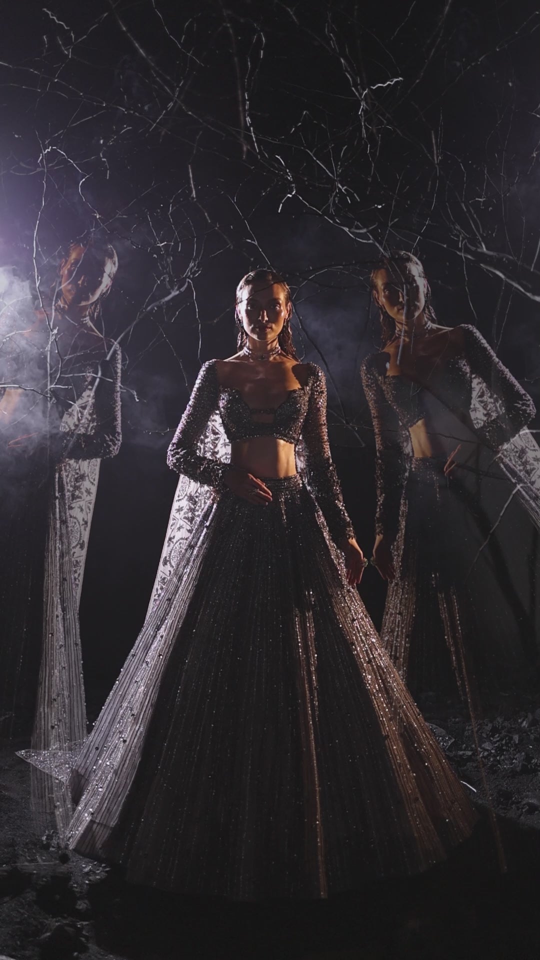 Bora Honeys Hand Embroidered Baritone Blue Lehnga Choli with Shoulder Cape.